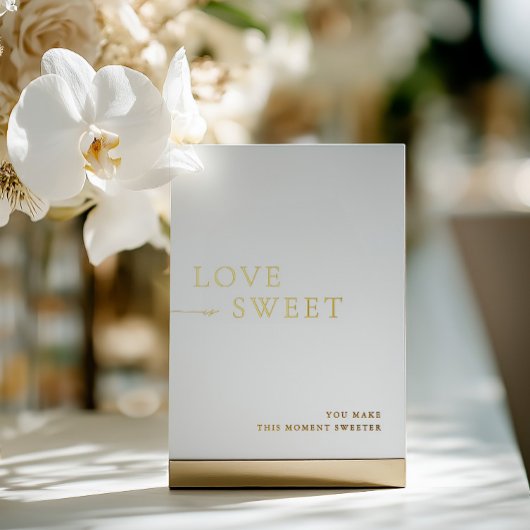 Minimalistisch wit en goud dessert tafelteken folie uitnodiging