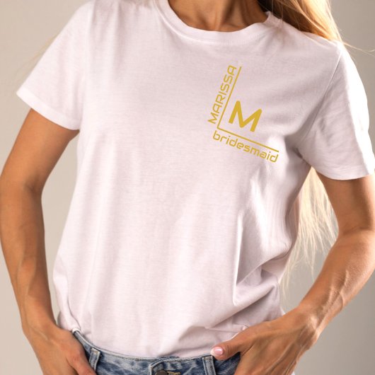 Minimalistisch wit en goud gepersonaliseerd bruids t-shirt