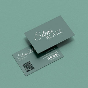 Minimalistisch wit en groen Moderne QR-code Visitekaartje
