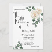 Minimalistisch wit en groen Roos terug bruiloft Kaart (Voorkant)