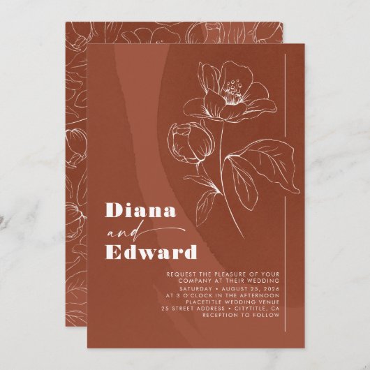 Minimalistisch Wit en Terracotta Boho Wedding Kaart (Voorkant / Achterkant)