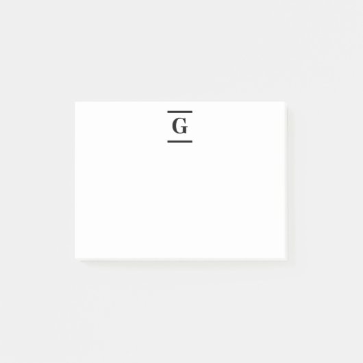 Minimalistisch wit enkelvoudig monogram post-it® notes (Voorkant)