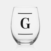 Minimalistisch wit enkelvoudig monogram wijnglas zonder voet (Voorkant)
