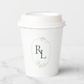 Minimalistisch Wit & Groen Paar Monogram Bruiloft Papieren Bekers (Voorkant)