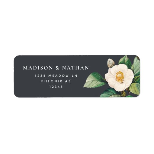Minimalistisch wit Japans Camellia Wedding Label (Voorkant)