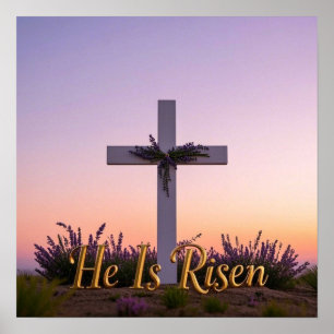 Minimalistisch wit kruis versierd met lavendel poster