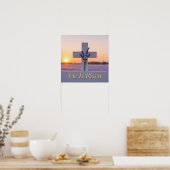 Minimalistisch wit kruis versierd met lavendel poster (Keuken)