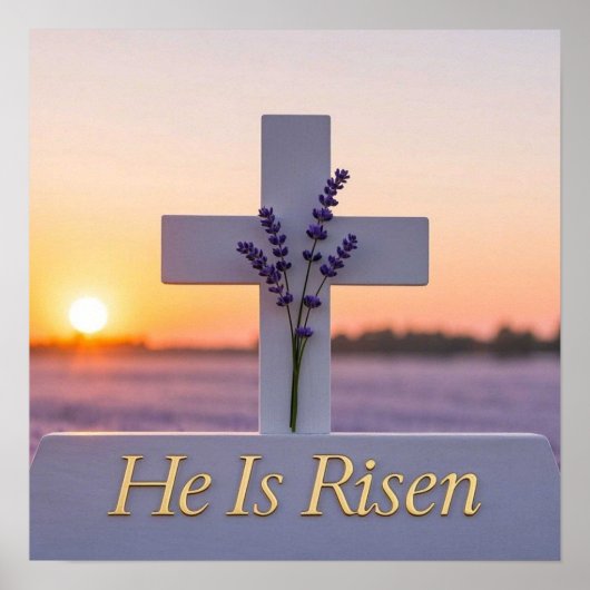 Minimalistisch wit kruis versierd met lavendel poster (Voorkant)