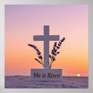 Minimalistisch wit kruis versierd met lavendel poster