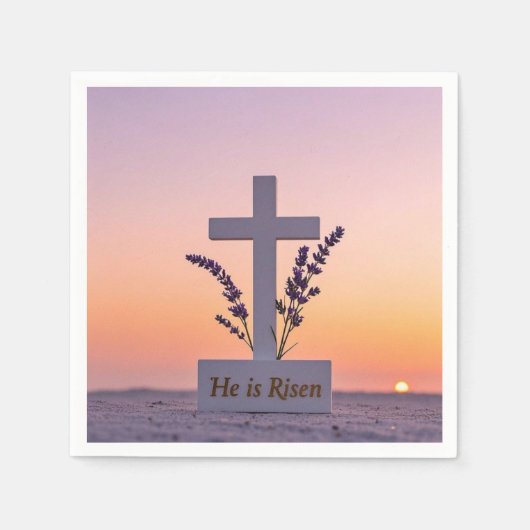 Minimalistisch wit kruis versierd met lavendel servet (Voorkant)