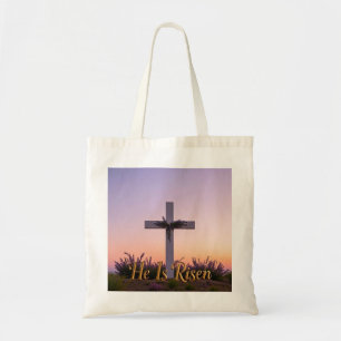 Minimalistisch wit kruis versierd met lavendel tote bag