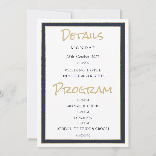 Minimalistisch wit marineblauw gouden Details Prog Kaart (Voorkant)
