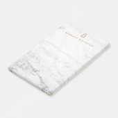 Minimalistisch wit marmer Gold monogram Post-it® Notes (Schuin)