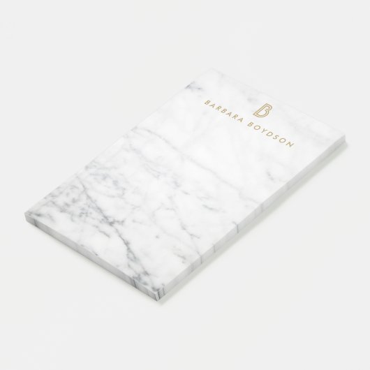 Minimalistisch wit marmer Gold monogram Post-it® Notes (Schuin)