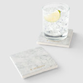 Minimalistisch wit marmer Gold monogram Stenen Onderzetter (Zijkant)