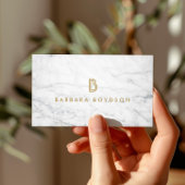 Minimalistisch wit marmer Gold monogram Visitekaartje
