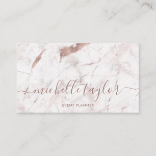 Minimalistisch wit marmer roos gouden handschrift visitekaartje