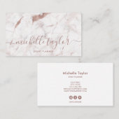 Minimalistisch wit marmer roos gouden handtekening visitekaartje (Voorkant / Achterkant)