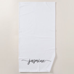 Minimalistisch Wit Monogram Naam Groot Schrift Strandlaken