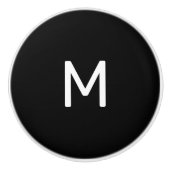 Minimalistisch wit print monogram op zwart keramische knop (Voorkant)