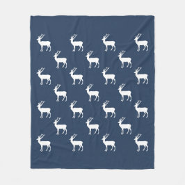 Minimalistisch wit rendierpatroon op blauw fleece deken