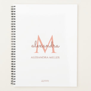 Minimalistisch Wit Rose Goud Monogram Naam Modern Planner