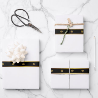 Minimalistisch wit zwart & goud geometrisch inpakpapier vel