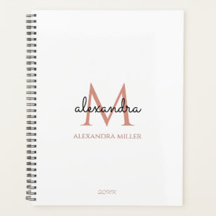 Minimalistisch Wit Zwart Roos Goud Monogram Naam Planner