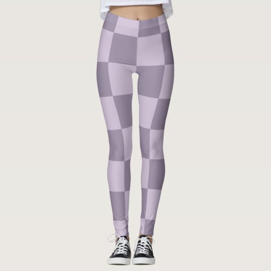 Minimalistisch Zachte Lavendel Schachbrett Patroon Leggings (Voorkant)