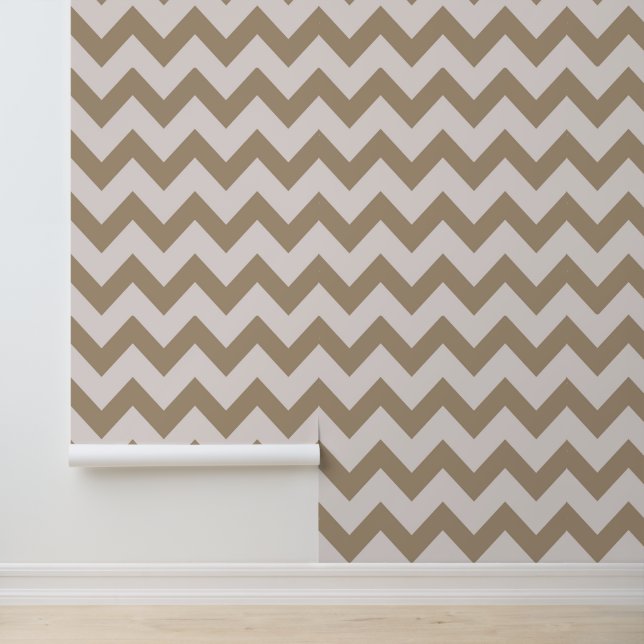 Minimalistisch Zand Bruin Wit Chevron Patroon Behang (Applicatie)