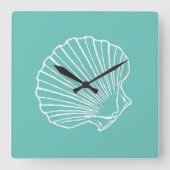 Minimalistisch Zee Shell op groene achtergrond Vierkante Klok (Voorkant)