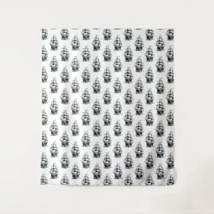 Minimalistisch zeilscheepsontwerp wandkleed