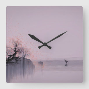 Minimalistisch Zen landschap Vierkante Klok