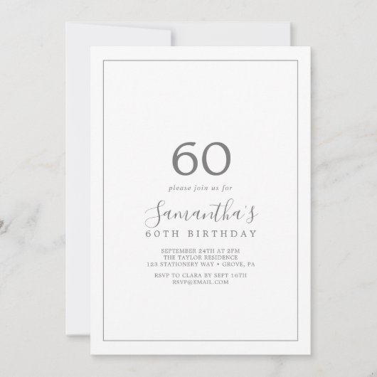 Minimalistisch Zilver 60th Birthday Uitnodiging (Voorkant)