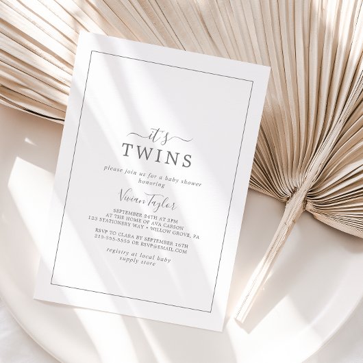 Minimalistisch zilver Het is Twins Baby shower Kaart