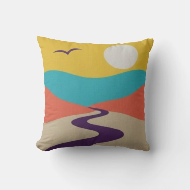 Minimalistisch zonsonderganglandschap met rivier e kussen (Voorkant)