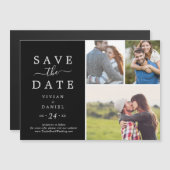 minimalistisch | Zwart 3 Fotocollage De datum opsl Magnetische Uitnodiging (Voorkant / Achterkant)