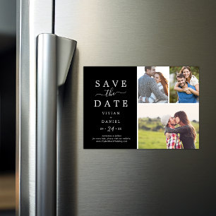 minimalistisch Zwart 3 Fotocollage De datum opsl Magnetische Uitnodiging