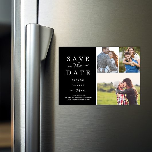 minimalistisch | Zwart 3 Fotocollage De datum opsl Magnetische Uitnodiging