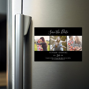 minimalistisch Zwart 3 Fotosjabloon De datum ops Magnetische Uitnodiging