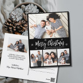 Minimalistisch zwart 4 fotocollage script kerst briefkaart