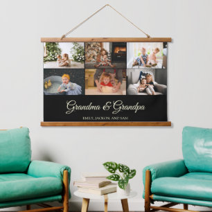 Minimalistisch zwart 6 fotocollage Grand Parents Hangend Wandkleed