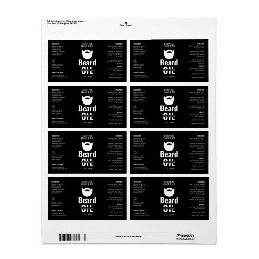 Minimalistisch Zwart Baard Olie Dropper Flesetiket Etiket (Full Sheet)