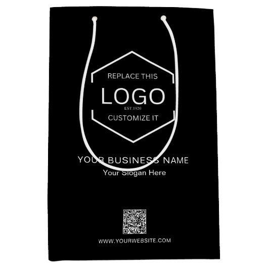 Minimalistisch Zwart Bedrijfsnaam QR Code Logo Medium Cadeauzakje (Voorkant)