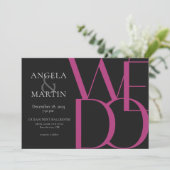 Minimalistisch zwart Bold Magenta-huwelijk Kaart (Staand voorkant)