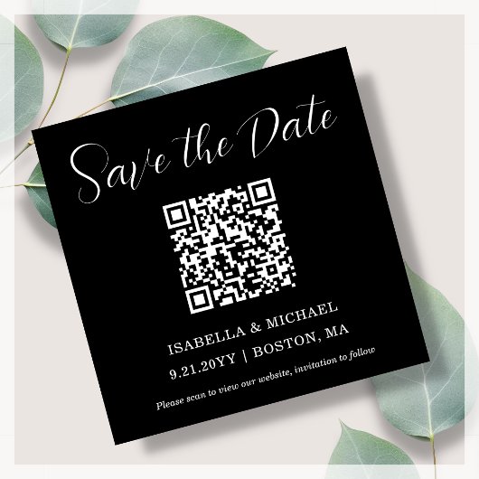 Minimalistisch zwart | De datum opslaan | QR-code