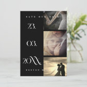 Minimalistisch zwart eenvoudig script 3 foto bruil save the date (Staand voorkant)