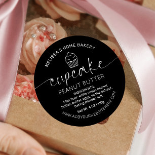 Minimalistisch zwart Elegant Calligrafie Cupcake L Ronde Sticker