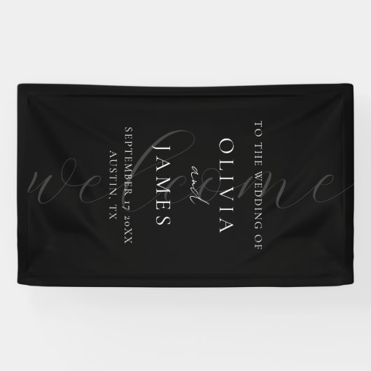 Minimalistisch Zwart Elegant Script Huwelijk Welko Spandoek (Horizontaal)