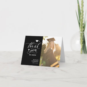 Minimalistisch zwart Elegant Script Photo Afstuder Bedankkaart